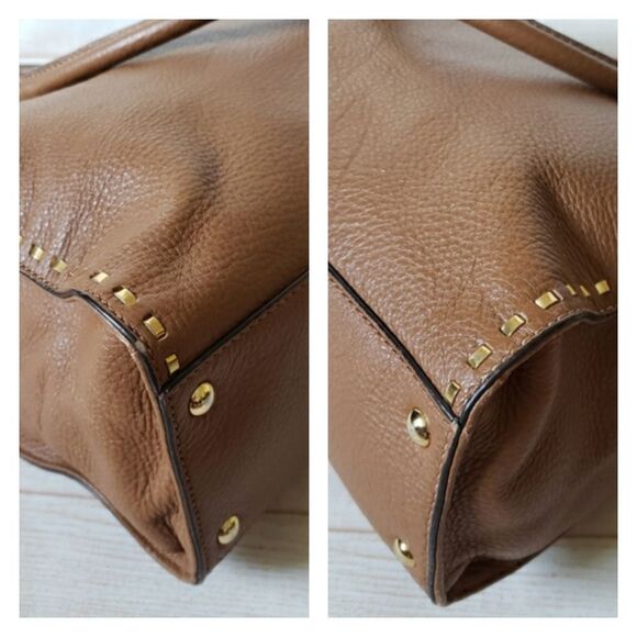 Michael Kors Leather Satchel Crossbody Handbag Pebbled Gold Tone Chain Hardware - Picture 12 of 16